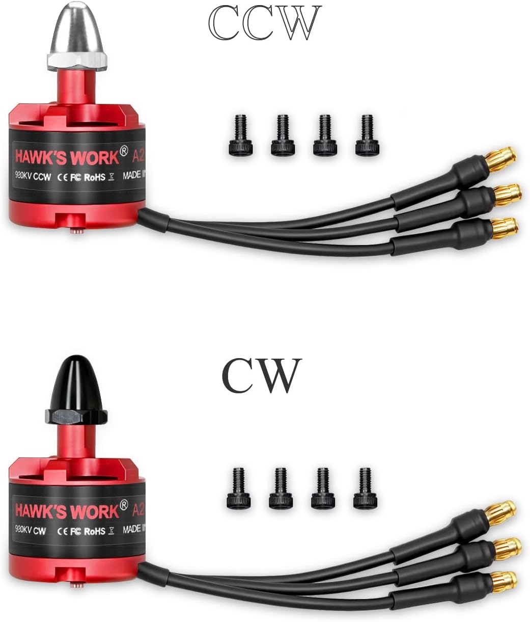 HAWK'S WORK Brushless Motor 2212 920KV, 2-4S Motor for RC Plane Multi Copter DIY Done 450 F550 S500 S550 X525 DJI Phantom Quadcopter (CW*2+CCW*2)