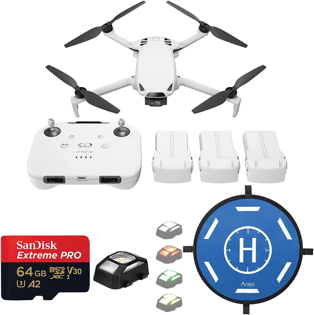 Skyrover S1 4K Drone Fly More Combo with Remote Controller, White, Bundle with 64GB UHS-I U3 microSDXC Memory Card, 15.7 Landing Pad and Strobe Anti-Collision Light
