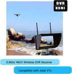 Black Pearl Diversity Monitor RC801 FPV Monitor with DVR 5.8Ghz 40CH 7inch FPV Screen Receiver Built in Battery with Sunshade Hood for RC Racing Drone DJI Phantom Airplane (SMA ANT)