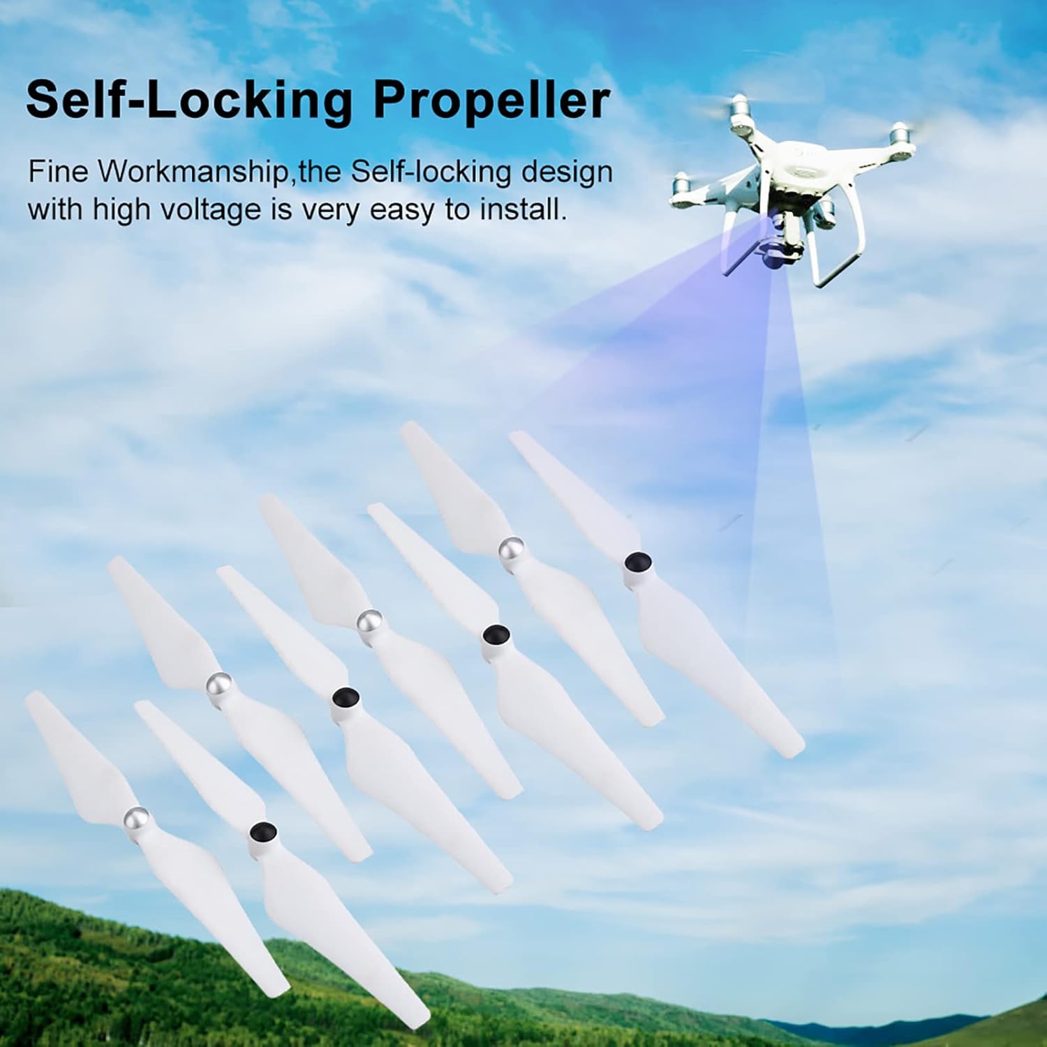 Drone Propeller Blades, 4 Pairs 9450 Self Tightening Drone Propeller CWandCCW Propellers, Low NoiseReduction Props Replacement Part Blade forDJI Phantom 2/3(White)