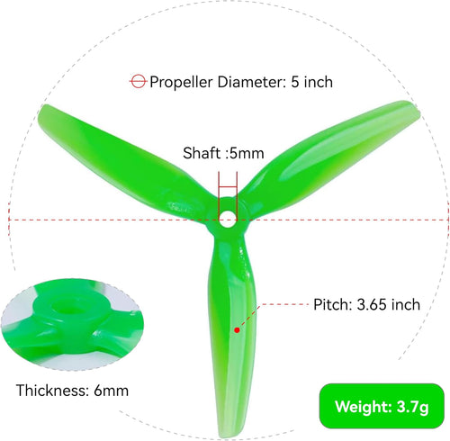 16pcs Fpv Drone Props Propeller: HQProp Ethix S4 Prop Lemon Lime 5x3.7x3 Tri-Blade 5 Inch Props for 4S 6S FPV Freestyle Racing,8xCW 8xCCW