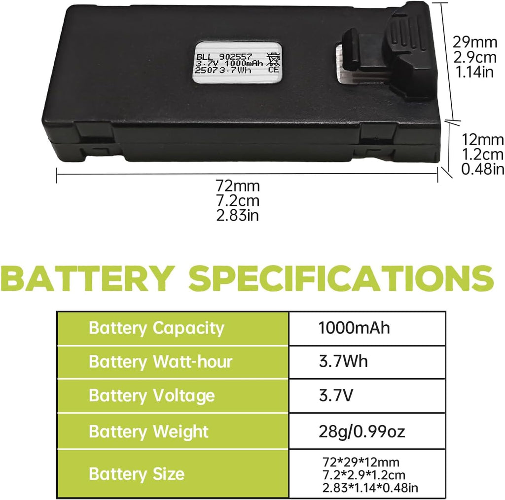 Fytoo 3PCS 3.7V 1000mAh Lipo Battery with 1PCS USB Charging Cable for E88 E88MAX E99 E99MAX BD101 P15PRO P8 A13 A15 K10MAX RC Drone Battery Aerial Photography Quadcopter