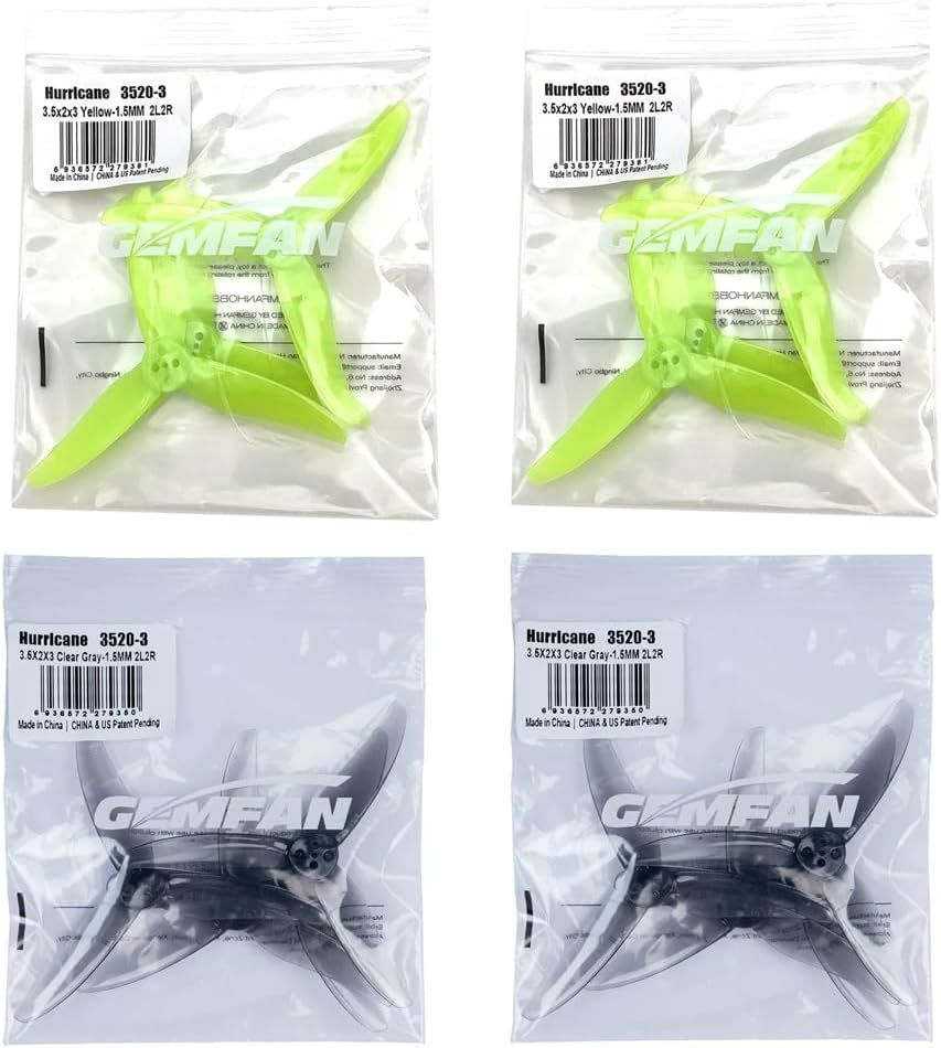 8pair Gemfan Hurricane 3520 Propeller 3.5X2X3 3-Blade Props for 3.5 Inch Quad with 1.5mm 3 Holes 1806-2004 Brushless Motor RC FPV Racing Drones Parts DIY