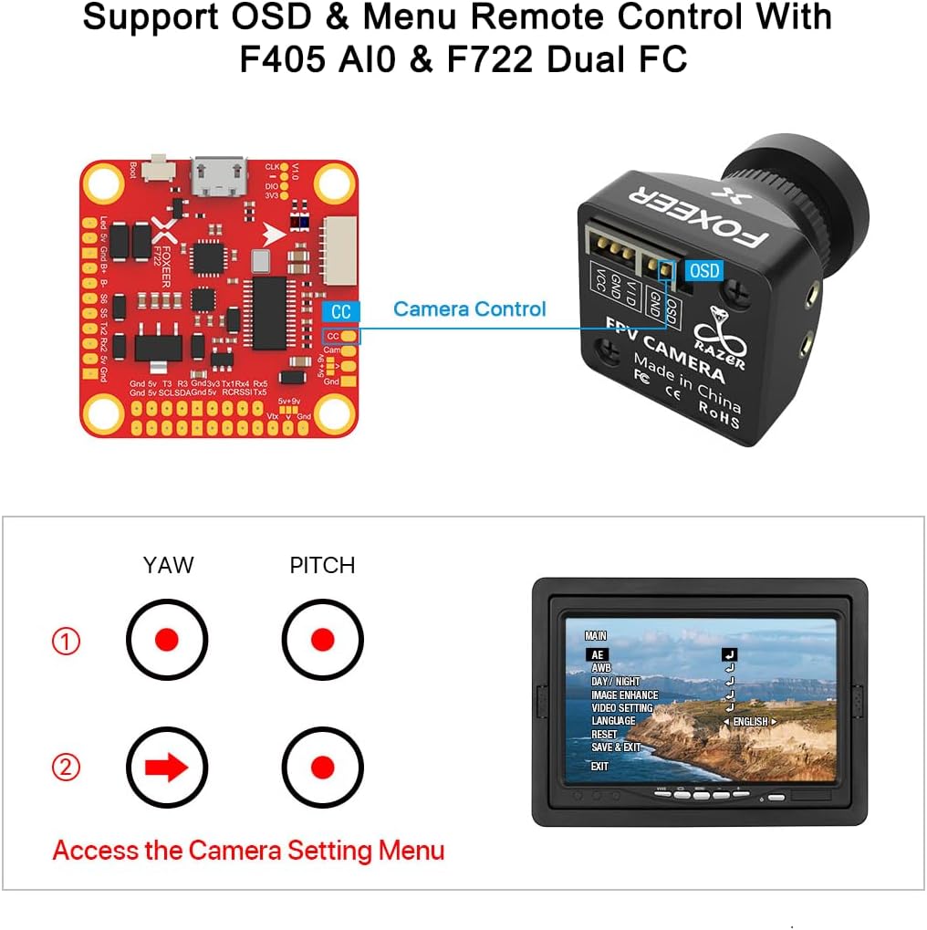 FOXEER FPV Camera Razer Mini V3 1200TVL 1/3 CMOS Sensor 2.1mm Lens 4:3 PAL/NTSC Switchable OSD Board Support Ultra Light Nano FPV Camera for RC FPV Racing Drone