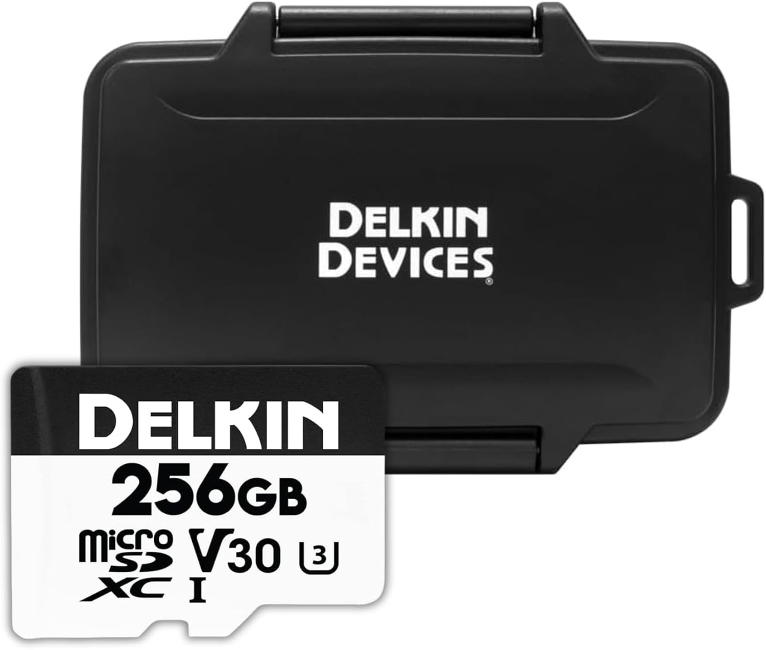 Delkin Devices 256GB microSD Card (100MB/s) + Rugged CFexpress/SD/microSD Storage Tote ¨C High-Speed Memory Card + Weather-Resistant Case Bundle for Cameras, Drones & Action Cameras