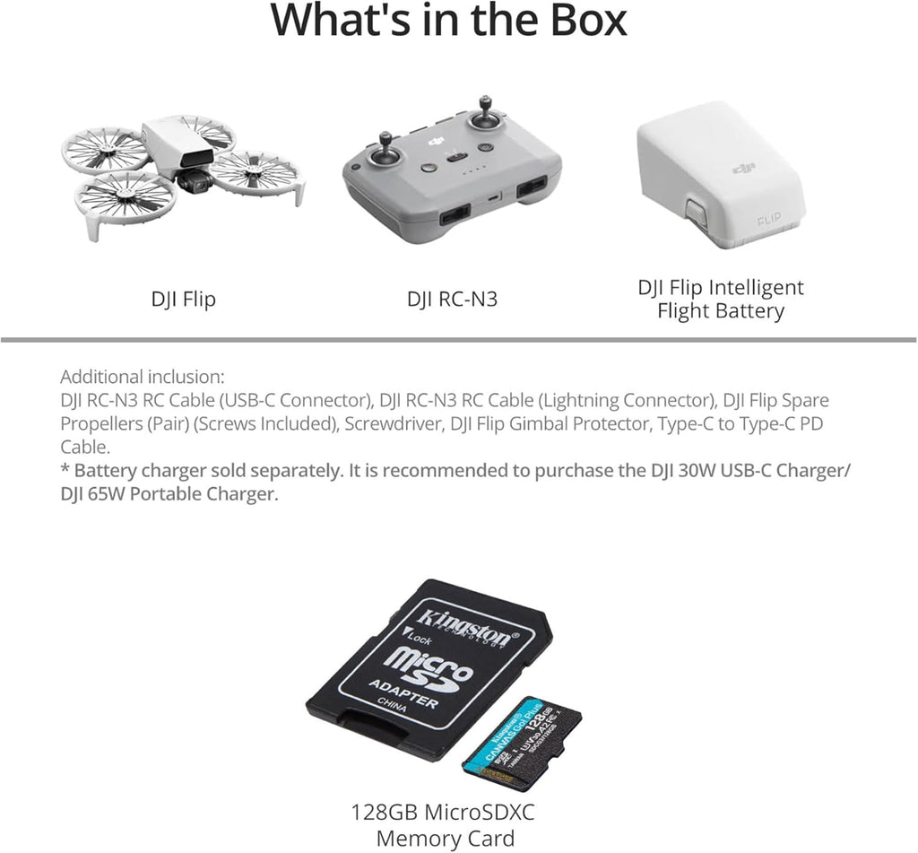 DJI Flip Mini Camera Drone with DJI RC-N3 Controller Bundle with 128GB MicroSDXC Canvas Go Plus Memory Card (2 Items)