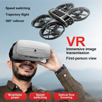 VR FPV Hobby Drone with VR Goggles, One Key Takeoff/Landing, APP Control, Brushless Motor, Dual Batteries, Beginner-Friendly Quadcopter with Propeller Guards, Altitude Hold, Optical Flow Positioning, Dual Cameras & LED Night Lights, a first-person view