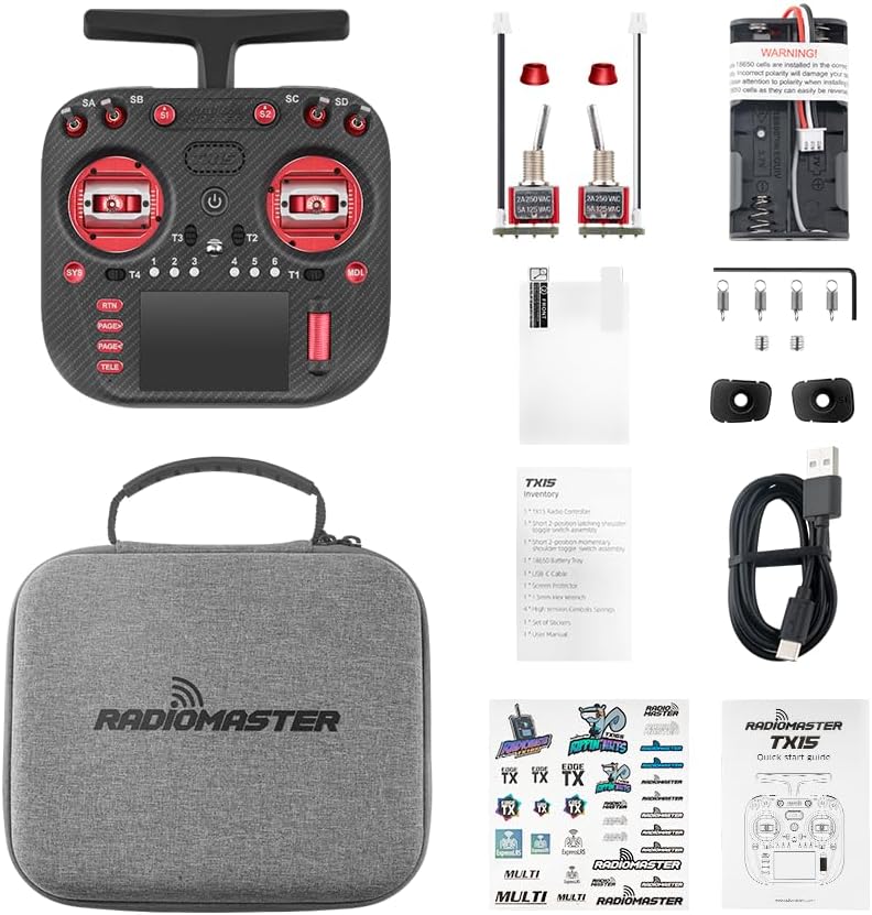Radiomaster TX15 Max Radio Controller 2.4GHz 16 Channel EdgeTX Radio Transmitter, with AG02 CNC Hall Gimbals/3.5 IPS Touchscreen, Fits FPV Drones/Multirotors/RC Helicopter/Car Boats, Mode 2 (Red)