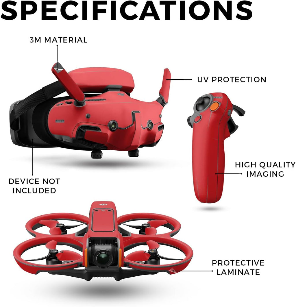 Drone Skin Compatible with DJI Avata 2 Bundle (2024) - Solid Red - Premium 3M Vinyl Protective Wrap Decal Cover - Easy to Apply | Crafted in The USA by MightySkins