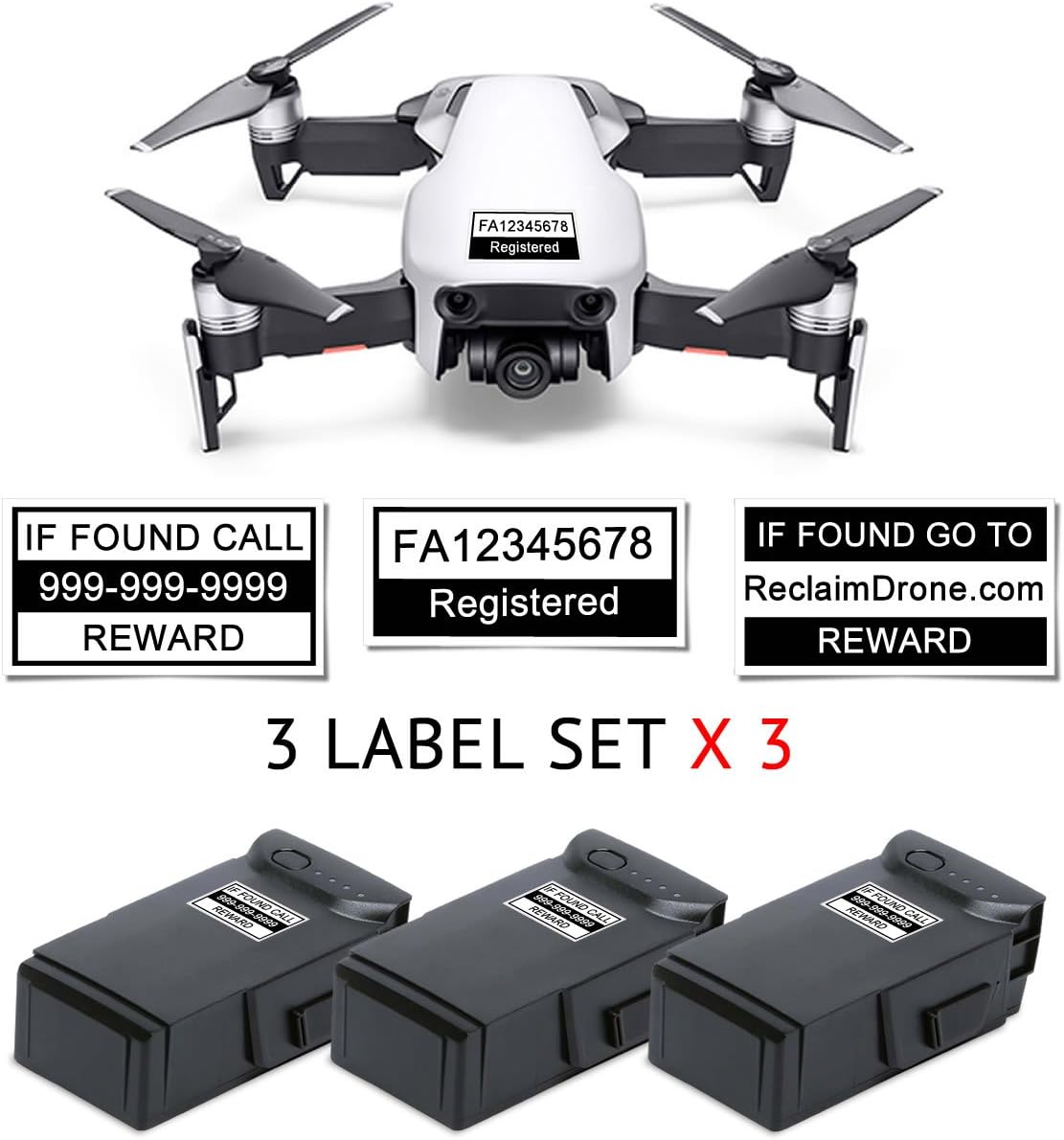 Mavic Air - FAA Drone Identification Bundle - Labels (3 Sets of 3) + FAA UAS Registration ID Card for Hobbyist Pilots + Lanyard and ID Card Holder