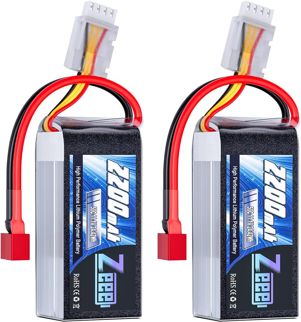 Zeee 3S Lipo Battery 2200mAh 11.1V 50C Shorty Pack Battery with T Connector for RC Car Truck Vehicles RC Boat RC Drone Airplane Quadcopter Helicopter FPV RC Hobby Models (2 Pack)