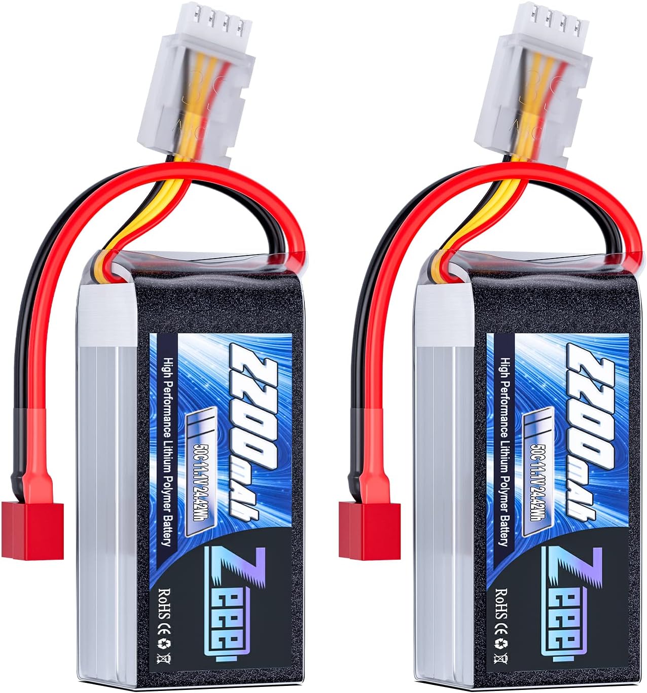 Zeee 3S Lipo Battery 2200mAh 11.1V 50C Shorty Pack Battery with T Connector for RC Car Truck Vehicles RC Boat RC Drone Airplane Quadcopter Helicopter FPV RC Hobby Models (2 Pack)