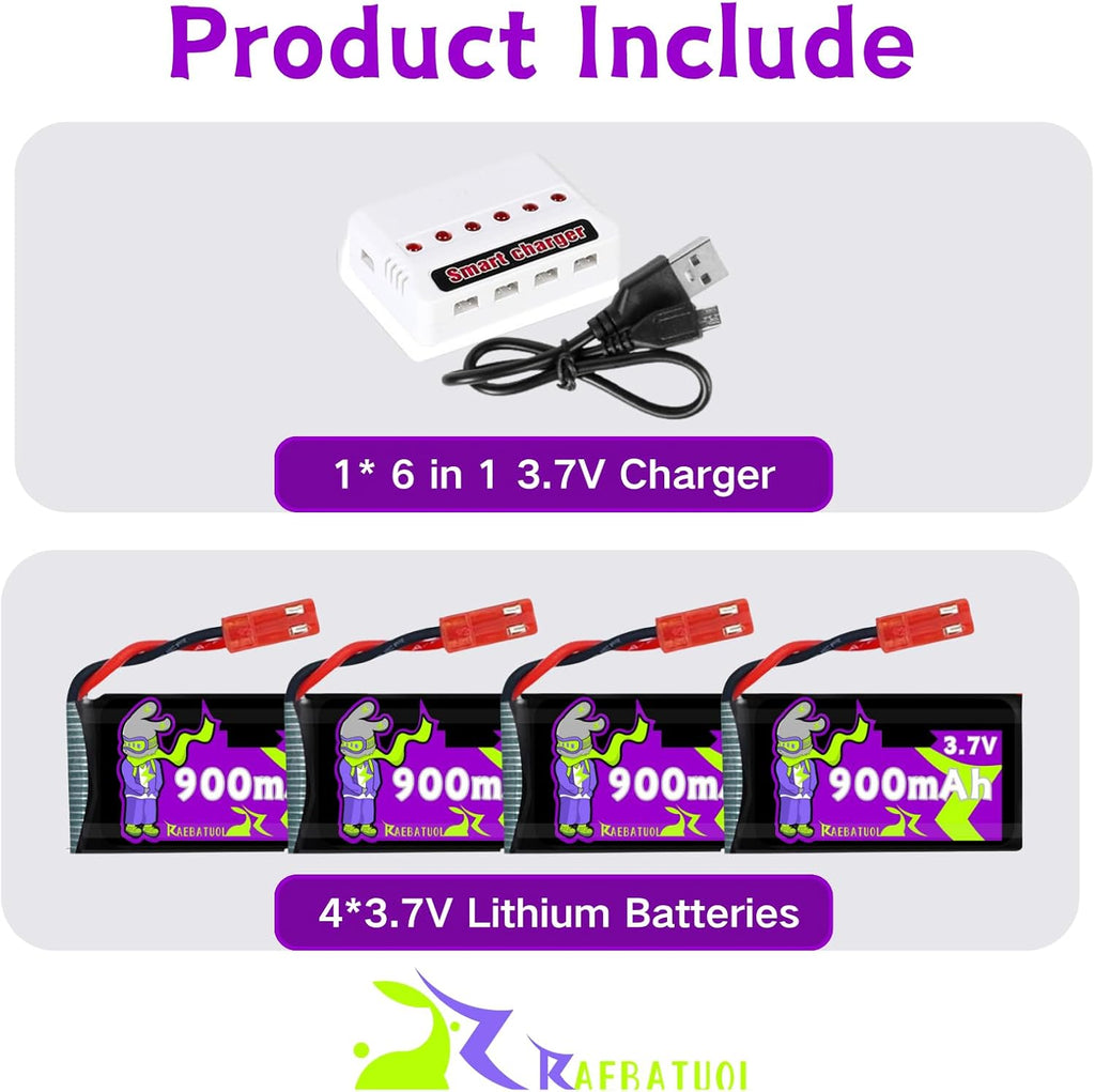 3.7V Lipo Battery 900mAh JST Plug 932540 for MJX Syma Holy Stone Sky Viper RC Quadcopter Drone X56W X400 X400W X300C X400C X800 HS110 HS200 S670 V950hd S1750 V2450 with Chargrer
