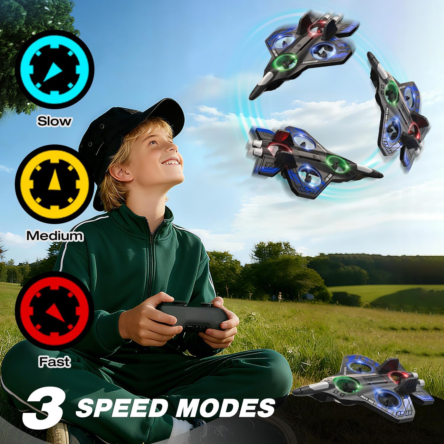 Foam Remote Control Airplanes, RC Planes with Light, RC Airplane Fighter Jet for Kids Adults 8-16, 360¡ã Flip, Stunt Roll, Drones for Kids 8-12, Airplane Toy Gifts for Kids Boys(Blue)