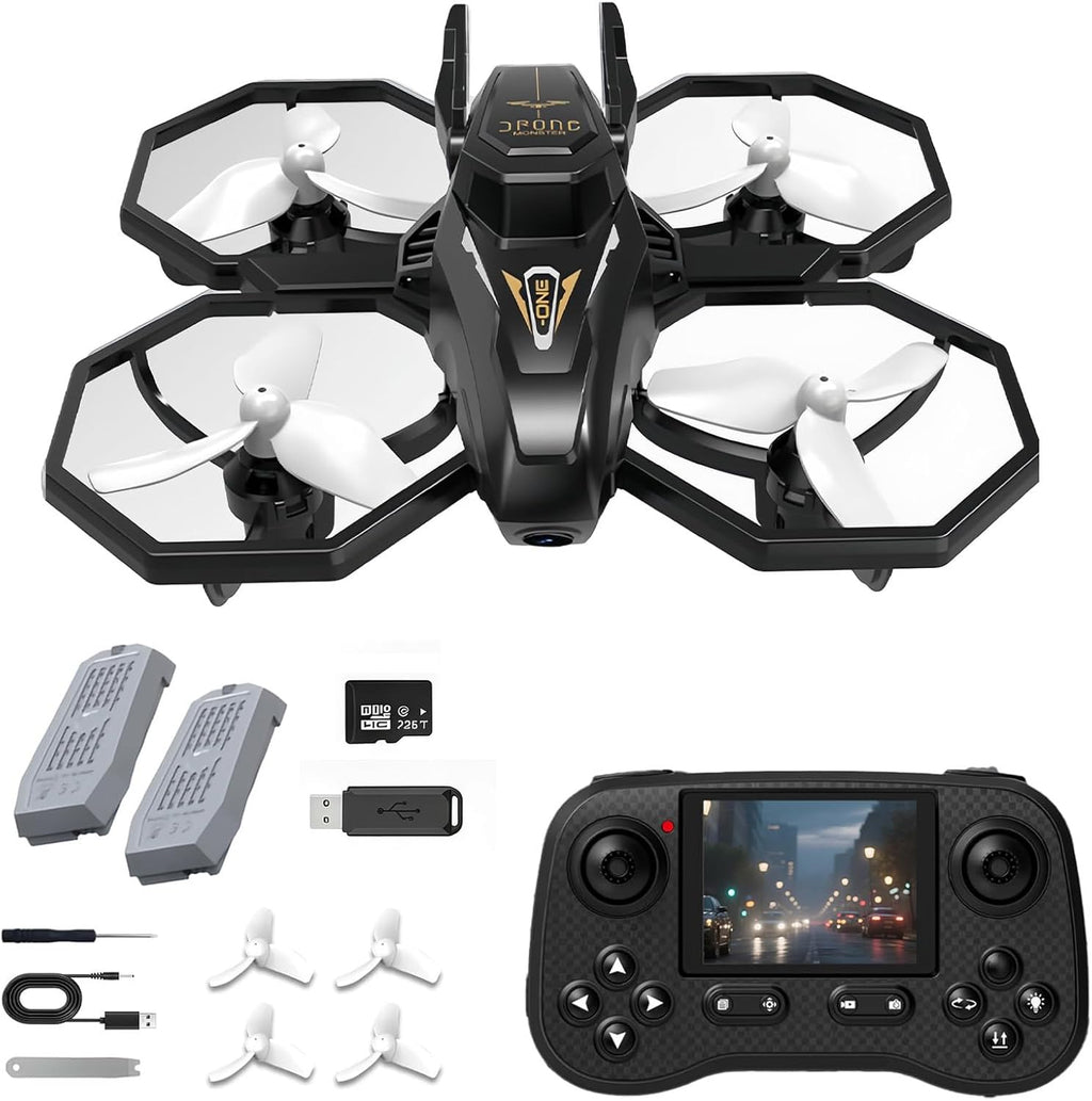 D79Pro FPV Drone with Screen Controller, Crossing drones, Altitude Hold, One Key Take Off/Landing, Active Obstacle Avoidance,360 Degree Flip, Two-batteries. (Black-2 batteries)