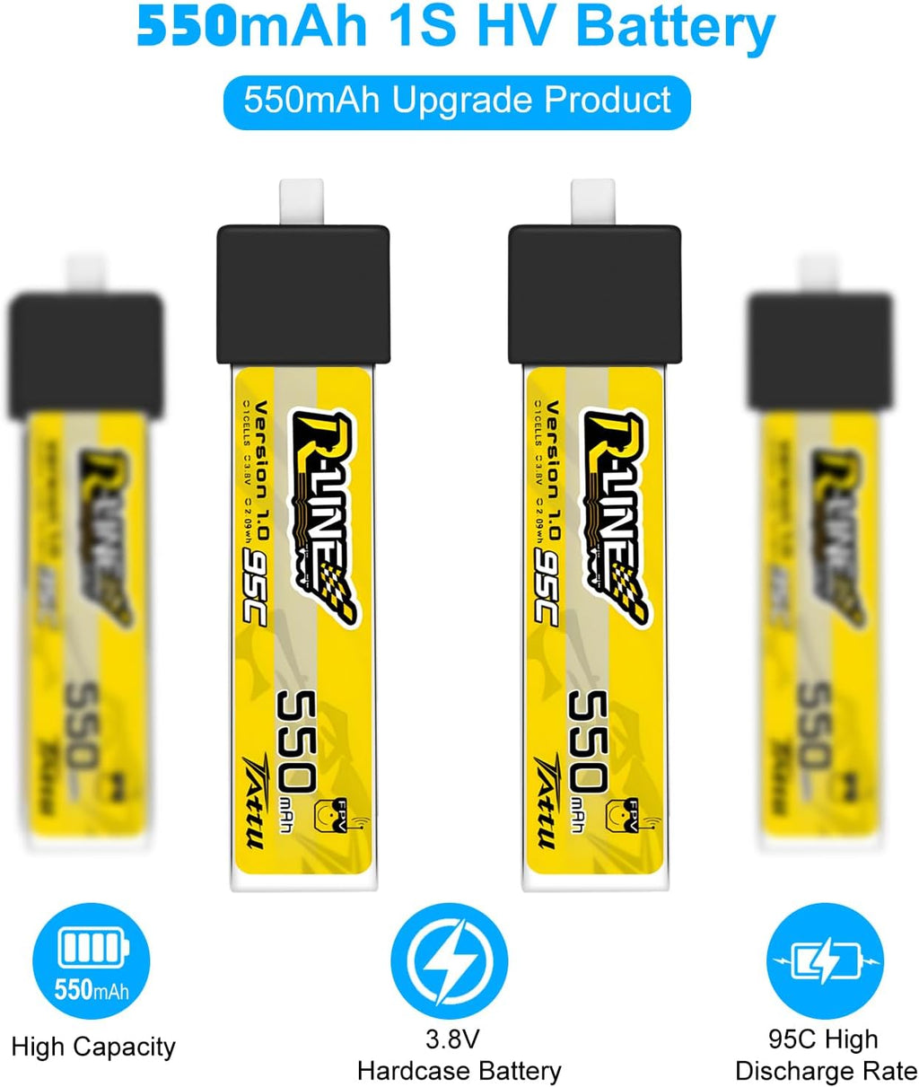4pcs BT2.0 550mAh 1S Battery 3.8V 95C FPV Lipo Battery with BT2.0 Connector for 1S FPV Tiny Whoop Drone Quadcopters Like Air75, Meteor75 Pro, Cetus Pro, Cetus X Brushless Drones