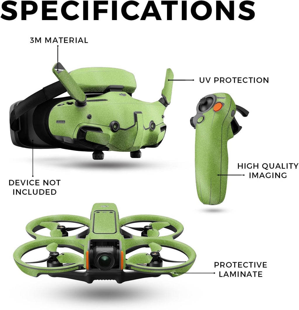 Glossy Glitter Drone Skin Compatible with DJI Avata 2 Bundle (2024) - Solid Lime Green - Premium 3M Vinyl Protective Wrap Decal Cover - Easy to Apply | Crafted in The USA by MightySkins