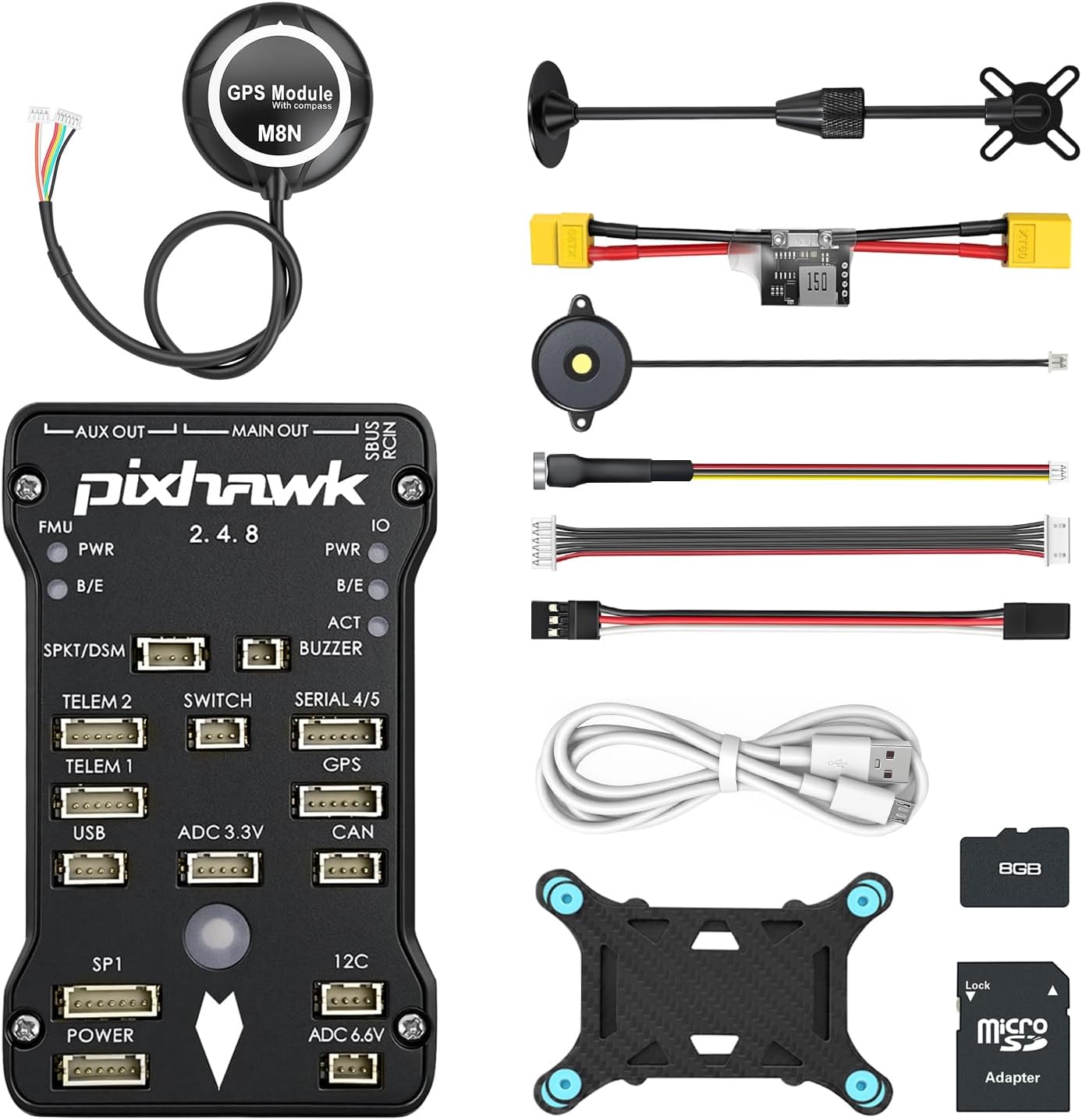 Pixhawk PX4 2.4.8 Flight Controller, 32Bit Open Source Autopilot with Power Module, Safety Switch, Buzzer, SD Card, Vibration Damping & M8N GPS Module for DIY FPV Drone RC Plane
