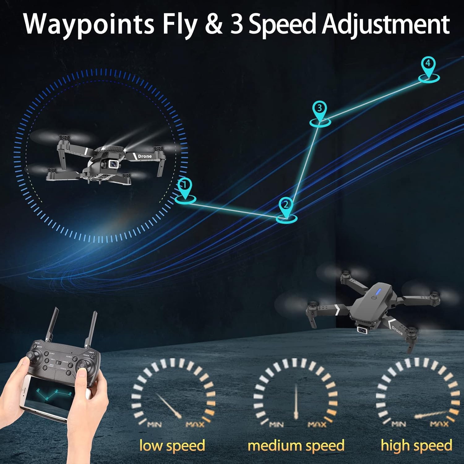 MOCVOO Drone With 1080P Camera for Adults Beginners Kids, Foldable RC Quadcopter, Toy Drones Gifts, FPV Drone Video, 2 Batteries, Carrying Case, One Key Start, Headless Mode, Waypoints fly, 360¡ã Flips