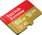 SanDisk 512GB Memory Card Micro SDXC Extreme Works with DJI Drone Series Mini 4 Pro (SDSQXAV-512G-GN6MN) V30 A2 4K UHD UHS-I Bundle with (1) Everything But Stromboli MicroSD Card Reader