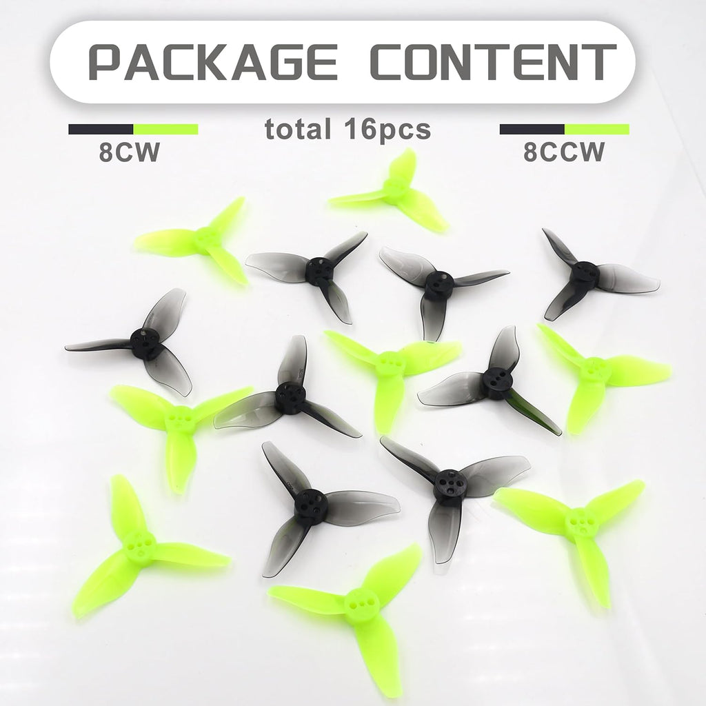 RC Propeller 2023 2 Inch 3-Blade Propeller 3 Holes Props for Gemfan Hurricane for 1105-1108 Brushless Motor RC Drone FPV Racing Toothpick 8CW 8CCW(Gray, Green)