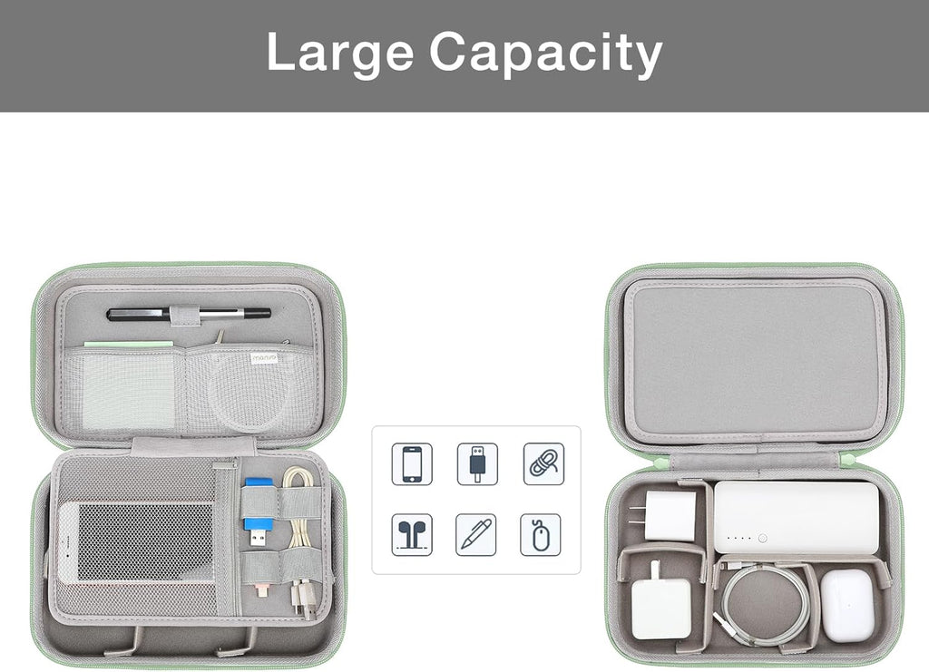 MOSISO Electronic Organizer Travel Case Compatible with MacBook Power Adapter, Compatible with Magic Mouse & Pencil, SD Card, USB Flash Disk with 4 Modular Insert & 2 Cable Tie & Snap Hook, Green