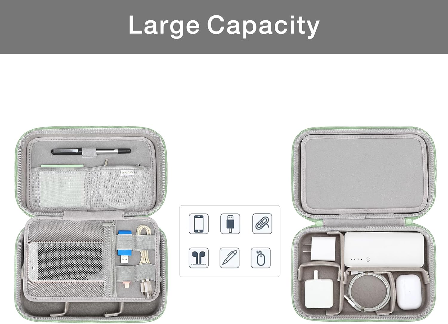 MOSISO Electronic Organizer Travel Case Compatible with MacBook Power Adapter, Compatible with Magic Mouse & Pencil, SD Card, USB Flash Disk with 4 Modular Insert & 2 Cable Tie & Snap Hook, Green