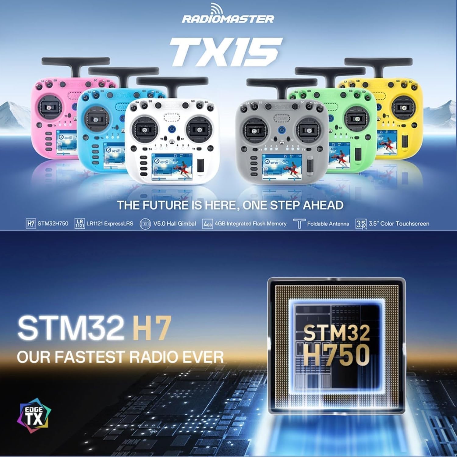 Radiomaster TX15 Radio Controller 2.4GHz 16 Channel EdgeTX Radio Transmitter, with V5.0 Hall Gimbals/3.5 IPS Touchscreen, Fits FPV Drones/Multirotors/RC Helicopter/Car Boats, Mode 2 (Blue)