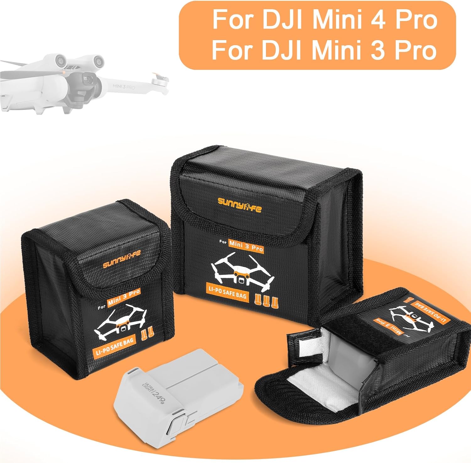 Lipo Battery Safe Bag Fireproof Safety Charging Storage Bag For DJI Mini 5/4/3 Pro Battery Accessories (Large - for 3pcs batteries)