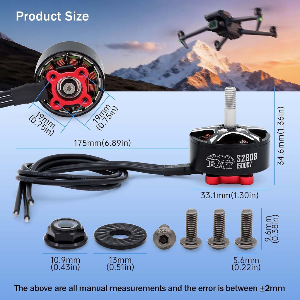Surpass Hobby S2808 Brushless Motors 1500KV Drone Motor for 6-7inch FPV Racing Drone Quadcopter Fixed Wing(4pcs)