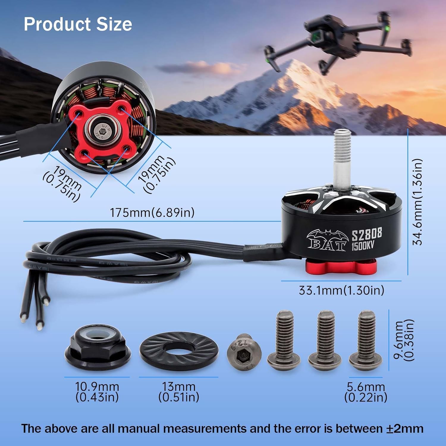 Surpass Hobby S2808 Brushless Motors 1500KV Drone Motor for 6-7inch FPV Racing Drone Quadcopter Fixed Wing(4pcs)