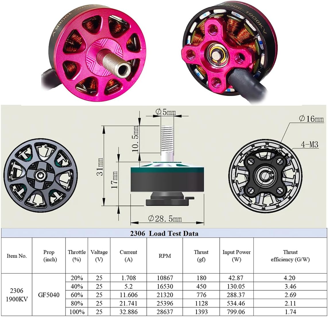 DYS 4PCS SUNFUN 2306 1900KV 6S Brushless Motor for FPV Racing Drone Quadcopter 5inch Freestyle Remote Drone