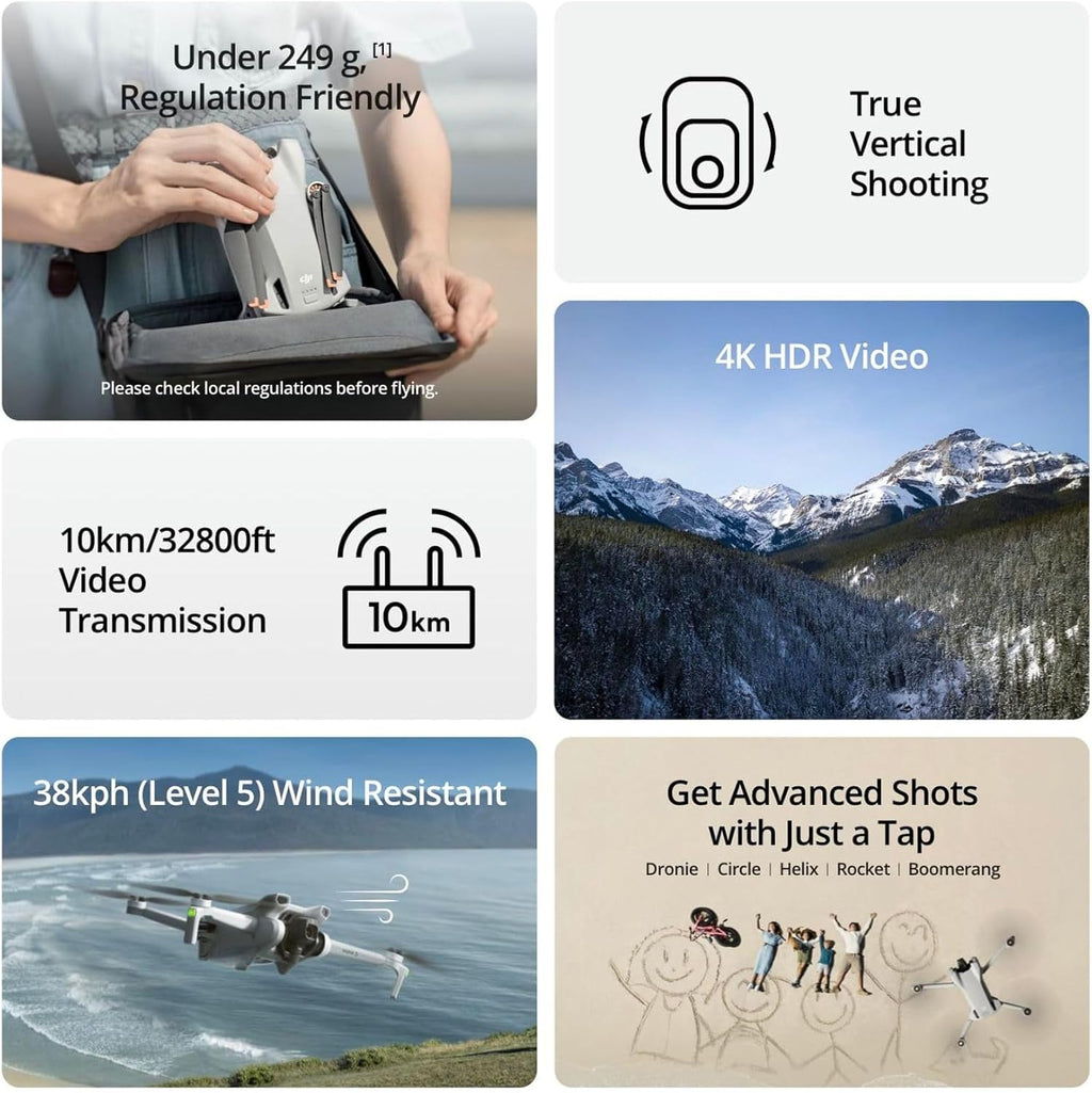 DJI Mini 3 Fly More Combo (DJI RC), Drones with Camera for Adults 4K, 3 Batteries for 114-min Flight Time, Vertical Shooting, 32800ft (10km) Video Transmission, Lightweight Mini Drone for Beginners