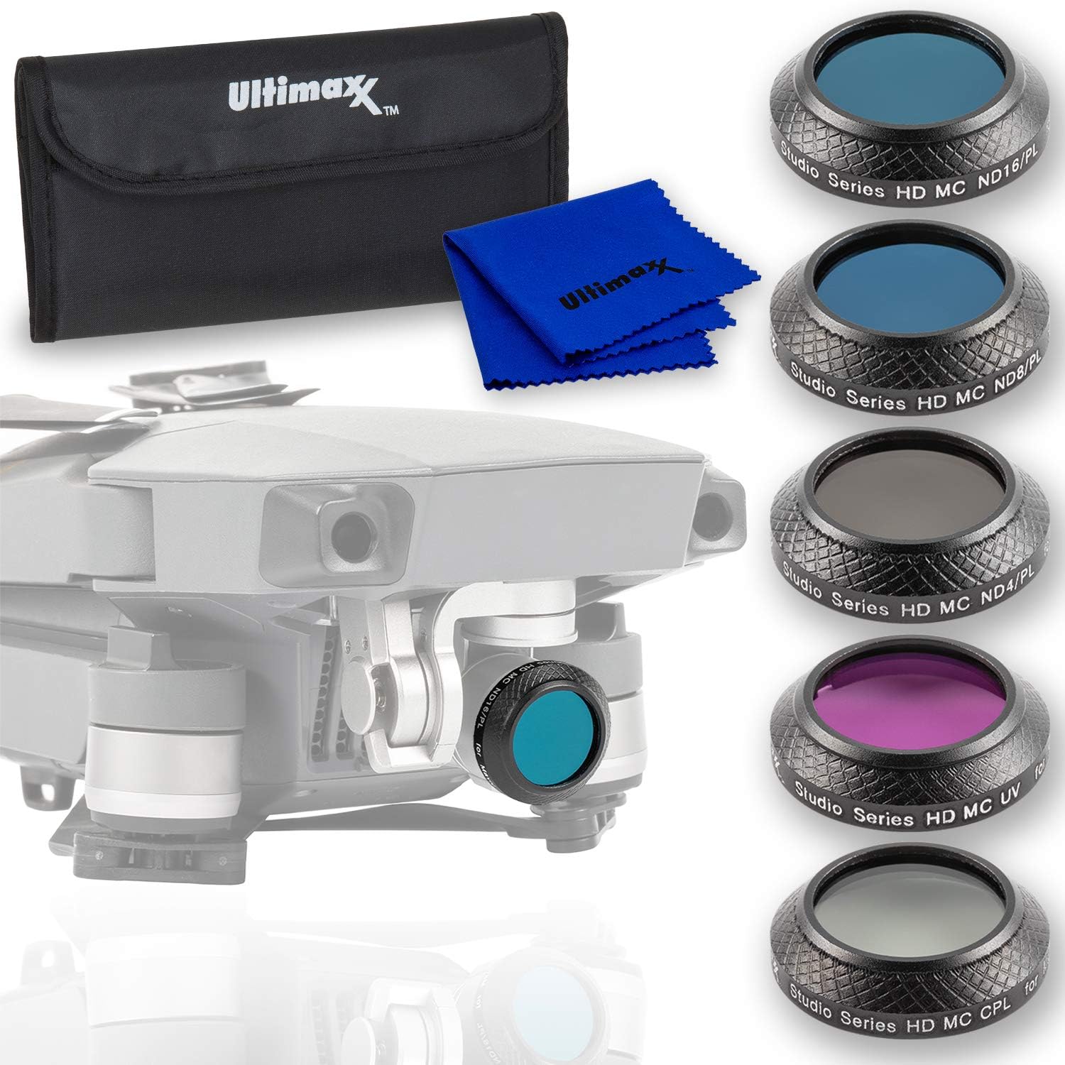 Ultimaxx 7 Piece Drone Camera Filter Bundle Kit for DJI Phantom 4, Phantom 4 w/Filters, Lens Hood, Gimbal Stabilizer, Carry Case
