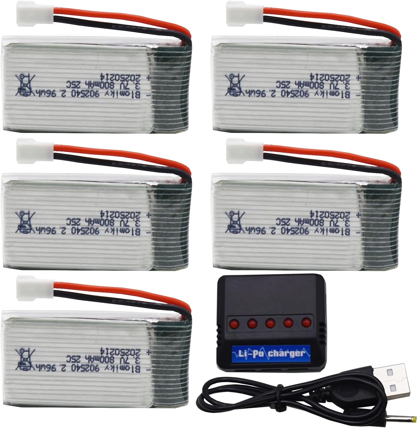 Blomiky 5 Pack 3.7V 800mAh Li-PO 25C MX2.0 Battery and 4 in 1 Board Box fit for Syma X5SW X5C-1 X5 X5C X5SC H42 T5W H5C CW4 SS40 FQ36 and V931 T32 S5C S5W 4-Axis RC Drone Aircraft / 3.7V 800mAh *5