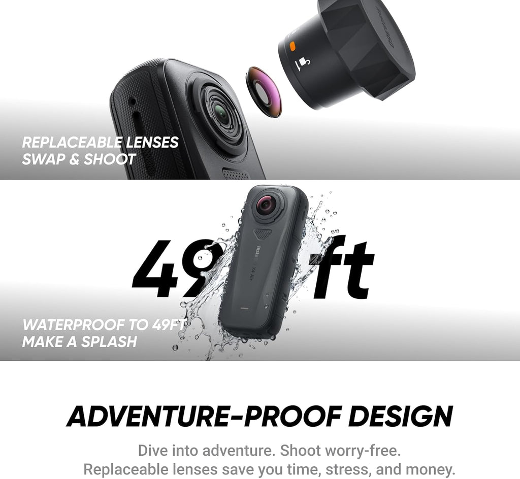 Insta360 X4 Air No Drone No Problem Bundle - Lightweight 165g 8K 360 Camera, 3 Meter Invisible Selfie Stick, Replaceable Lenses, Shoot First & Frame Later, FlowState Stabilization, AI-Powered App