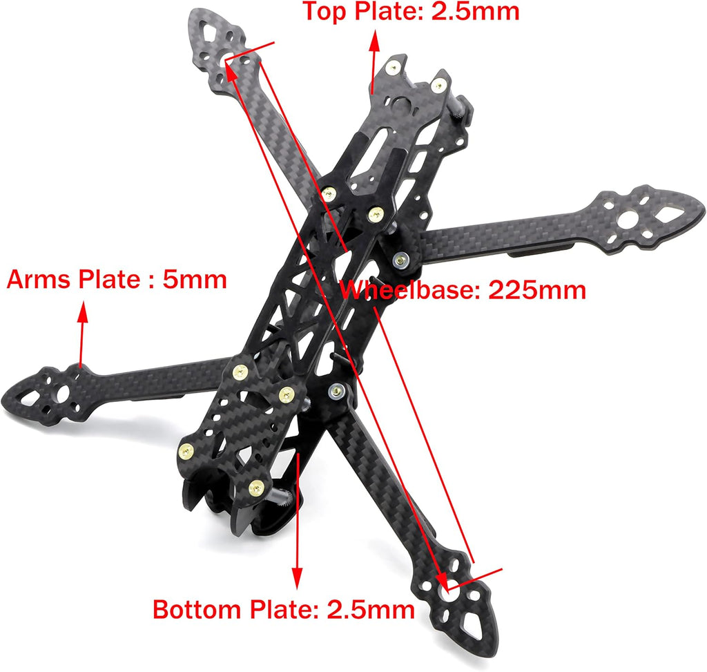 225mm FPV Racing Drone Frame Carbon Fiber 5 inch Quadcopter Freestyle Frame Kit with Lipo Battery Strap