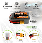 OVONIC 6s Lipo Battery 120C 1600mAh 22.2V Lipo Battery with XT60 Connector for RC FPV Racing Drone Quadcopter
