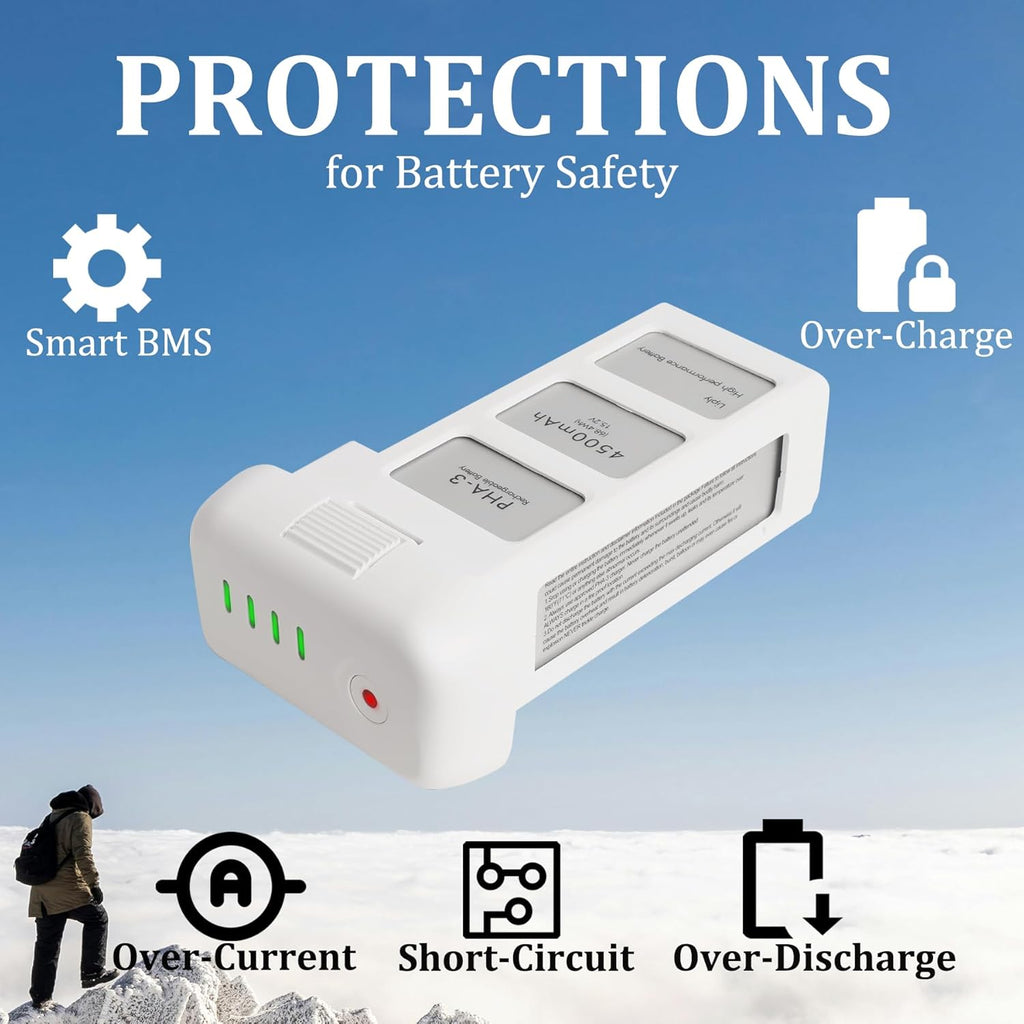 Phantom 3 Battery for DJI, 2 Pack 4500mAh-15.2V Intelligent Flight Battery for DJI Phantom 3/3 Pro/3 Advanced/3 4K/3 SE Drone Replacement