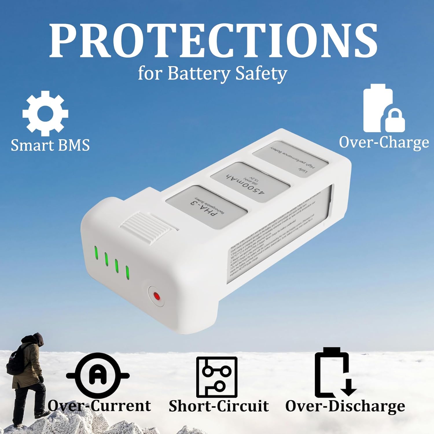 Phantom 3 Battery for DJI, 2 Pack 4500mAh-15.2V Intelligent Flight Battery for DJI Phantom 3/3 Pro/3 Advanced/3 4K/3 SE Drone Replacement