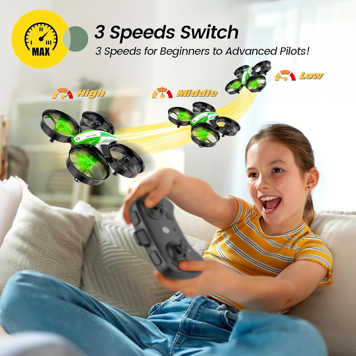 Holy Stone Mini Drone for Kids and Beginners, Indoor Outdoor Quadcopter Plane for Boys Girls with Auto Hover, 3D Flips, 3 Batteries, Headless Mode, Great Easter Gift Toy for Boys and Girls, HS210 Green