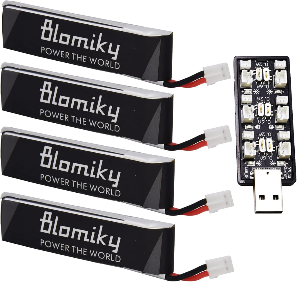 Blomiky 4 Pack 1S 3.8V 450mAh 80C Lipo Battery with PH2.0 Plug Compatible with S Free Style RC Quadopter Drone / F4 Battery 4