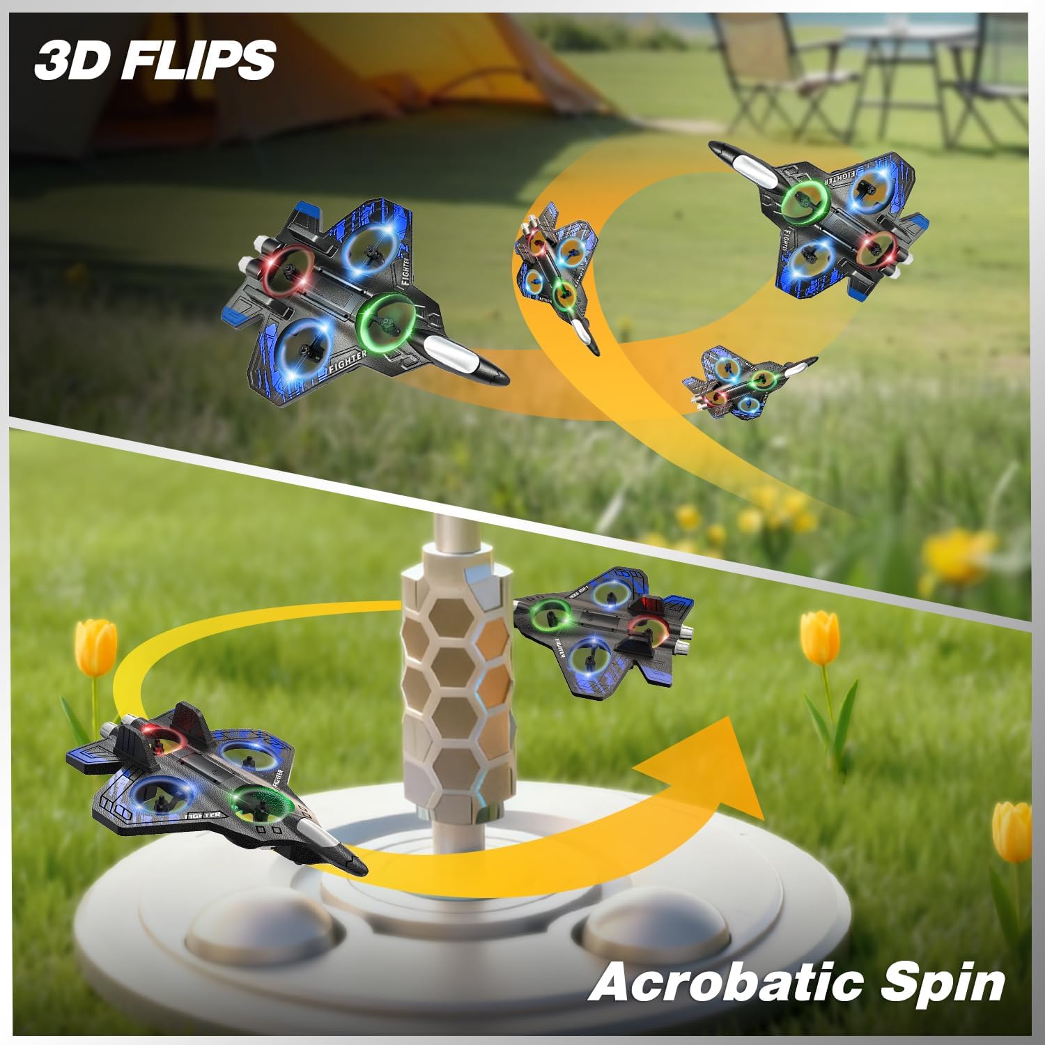Foam Remote Control Airplanes, RC Planes with Light, RC Airplane Fighter Jet for Kids Adults 8-16, 360¡ã Flip, Stunt Roll, Drones for Kids 8-12, Airplane Toy Gifts for Kids Boys(Blue)