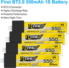 4pcs BT2.0 550mAh 1S Battery 3.8V 95C FPV Lipo Battery with BT2.0 Connector for 1S FPV Tiny Whoop Drone Quadcopters Like Air75, Meteor75 Pro, Cetus Pro, Cetus X Brushless Drones