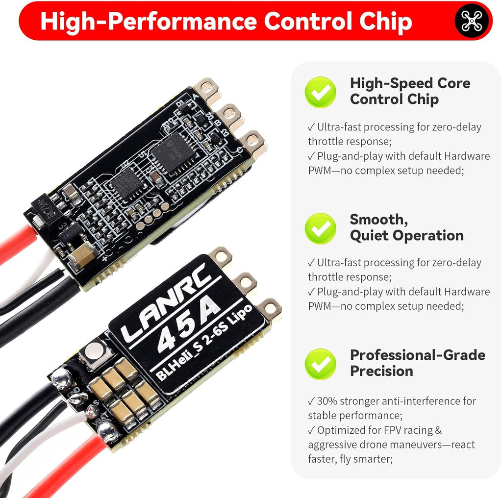 HNYYZL 4Pcs 45A ESC 2-6S Brushless ESC Lipo BLHeli_S Brushless Electronic Speed Controller 45A RGB LED Damped Light Support D-Shot 150/300/600 for RC FPV Quadcopter