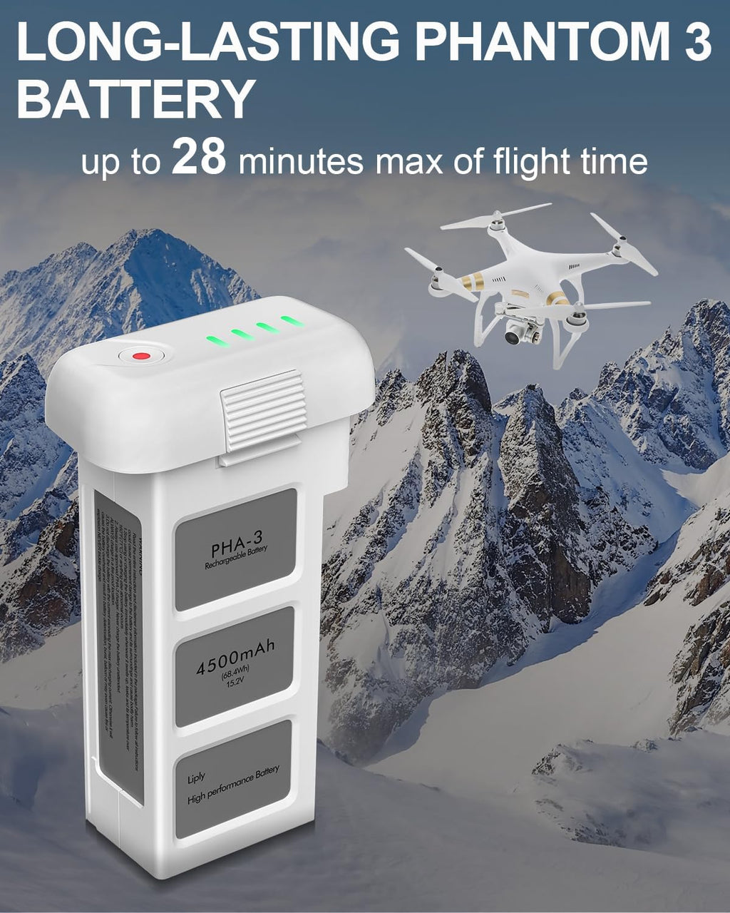 anegine Phantom 3 Battery, 4500mAh 15.2V Intelligent Flight Battery for DJI Phantom 3 Pro, Standard, Advanced, SE Drone
