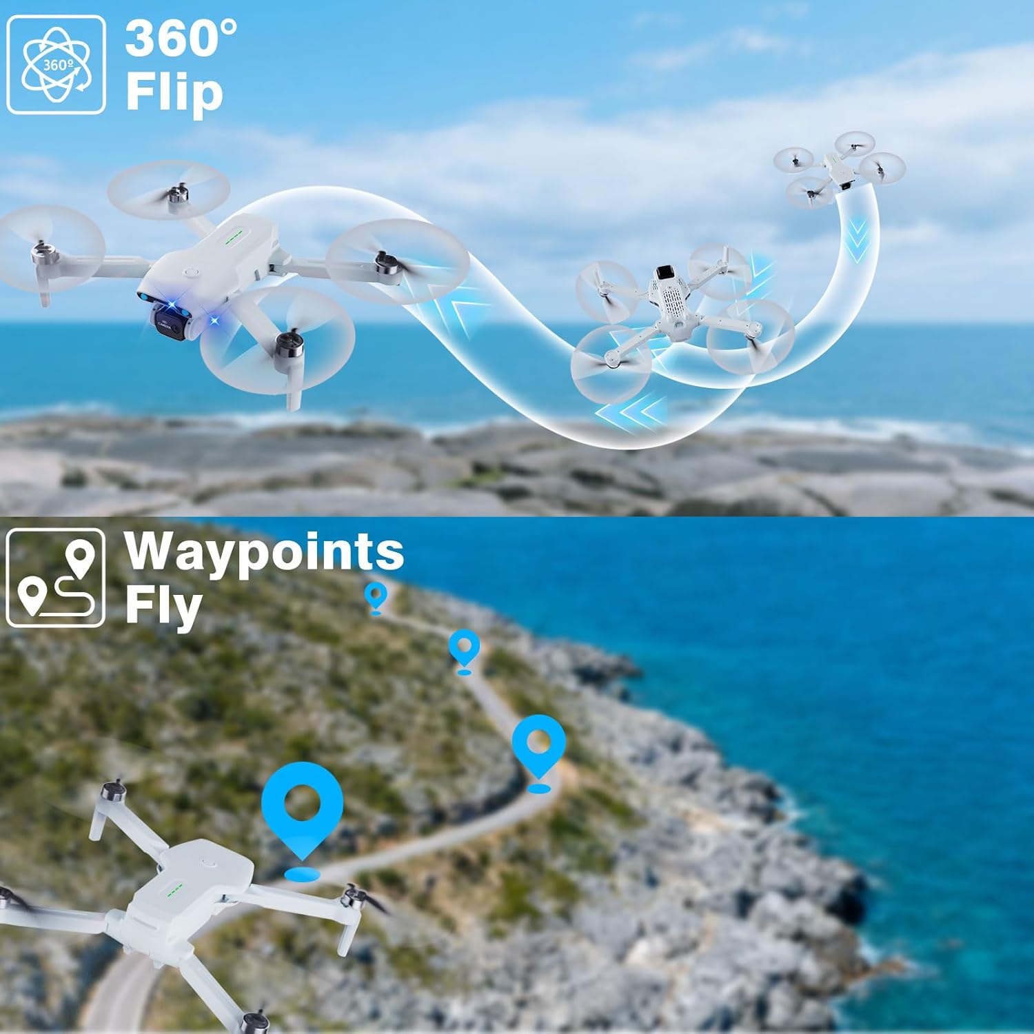 Drone with Camera for Adults and Beginners,Drones for kids 1080P HD FPV,Brushless Motor, Gesture Control, One Key Start/Land, 360¡ã Flip, Waypoints Fly, 3 Speed Mode,Kids Drone Toys Gifts for Boys