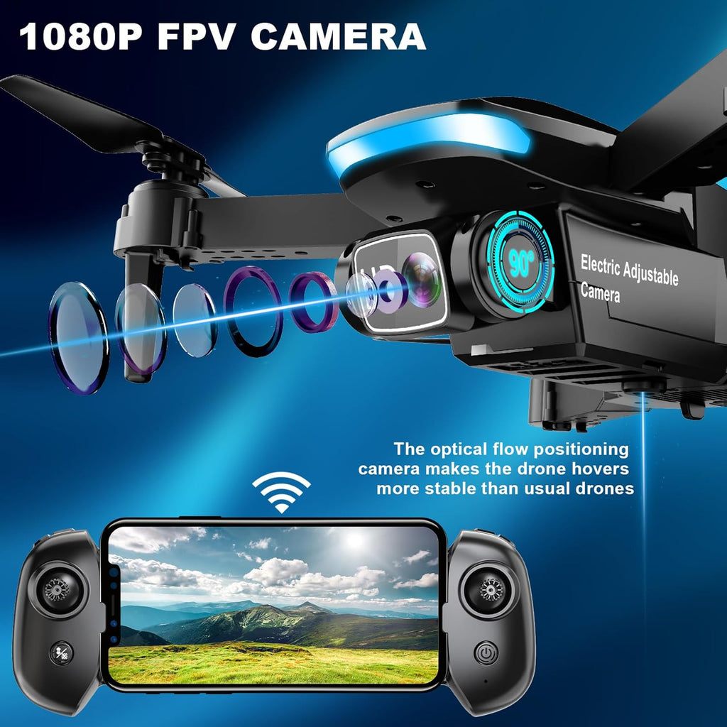 Oddire Drone with Camera - Drones for Adults, with 2 Batteries, Carrying Case, Propellers, 1080P HD Foldable Drone with Stable Hover, Trajectory Flight, Gravity Control, One Key Take Off/Land, 3D Flip