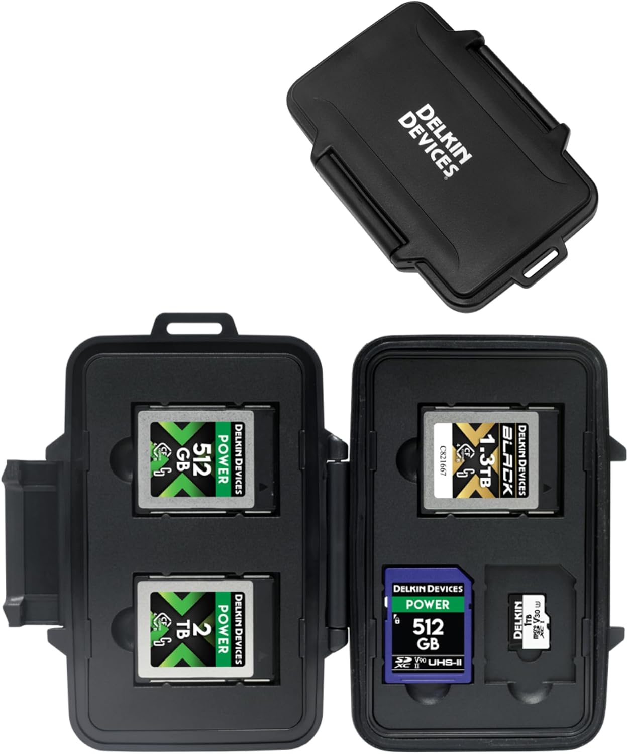 Delkin Devices 256GB microSD Card (100MB/s) + Rugged CFexpress/SD/microSD Storage Tote ¨C High-Speed Memory Card + Weather-Resistant Case Bundle for Cameras, Drones & Action Cameras