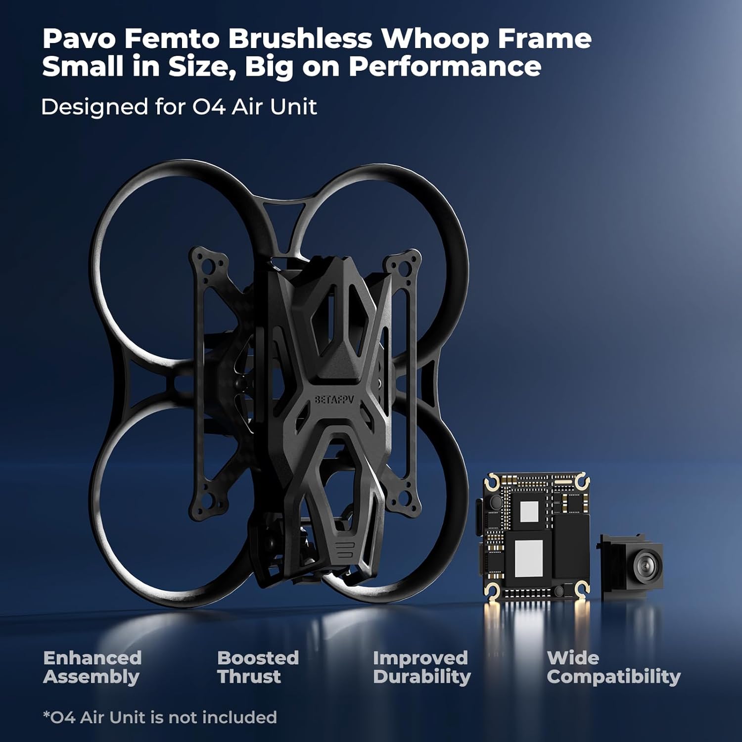 BETAFPV Pavo Femto Brushless Whoop Drone Frame with HD VTX Bracket Camera Canopy for O4 Air Unit, Modular Design, 75mm Wheelbase, PA12 Material, Effortless Install, for DIY Cinewhoop Drone Quadcopter